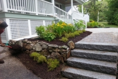 Granite steps, Paver walkway and new plantings installed in Wolfeboro, New Hampshire by Natures Elite Landscaping