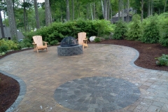 Paver patio and fire pit installed in New Hampshire, by Natures Elite Landscaping. ICPI Certified Paver installers serving all of New Hampshire.