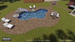 Paver pool decks installed in New Hampshire.